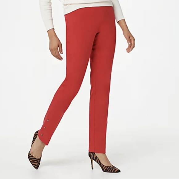 NEW Isaac Misrahi Red Currant Straight Leg Snap Hem Regular Stretch Pants 26W 3X - Picture 2 of 10